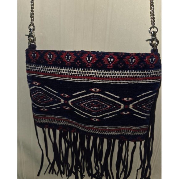 Ash & Sara Tapestry Fringe crossbody bag with Metal Strap NEW, no tag - Picture 5 of 7